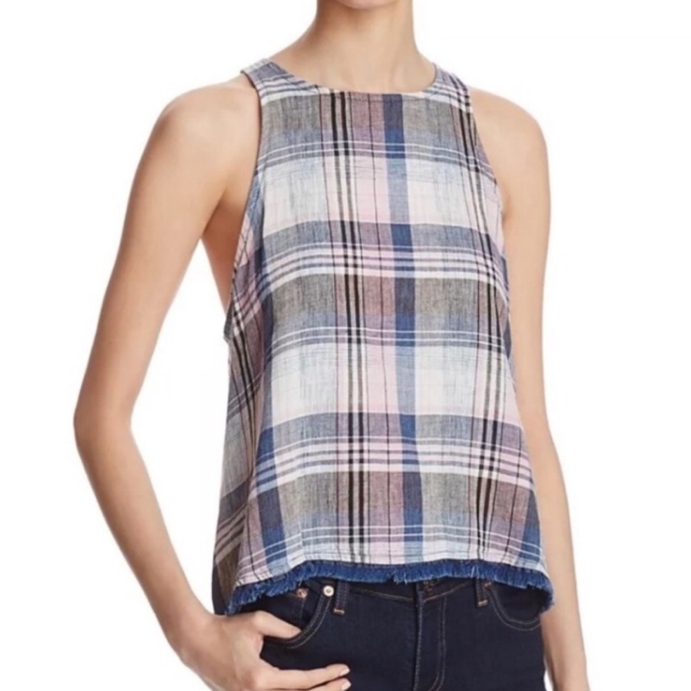 Anthropologie Cloth & Stone Plaid Fringe Tank - Picture 1 of 6